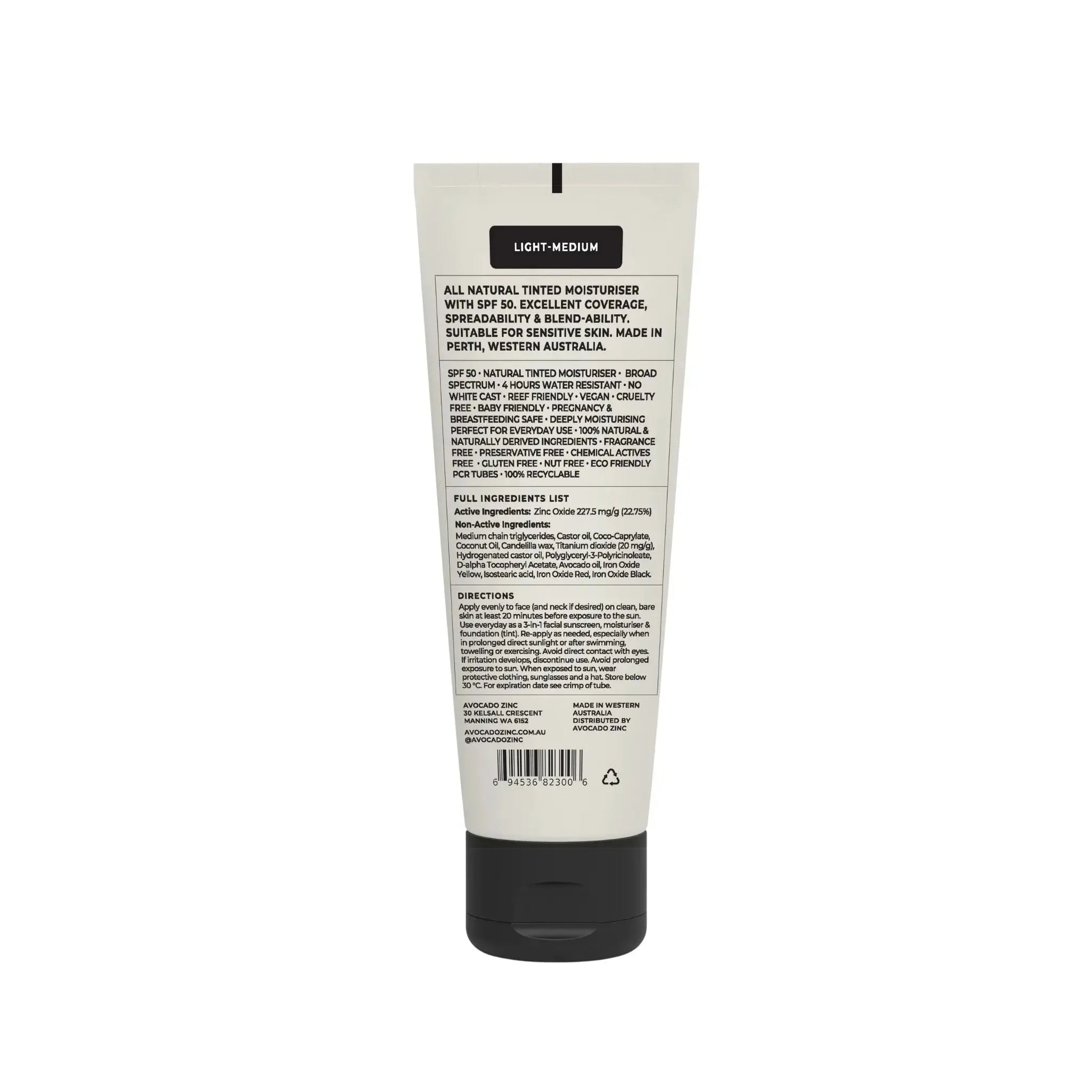 SPF 50 Natural Tinted Moisturiser - Light-Medium Avocado Zinc