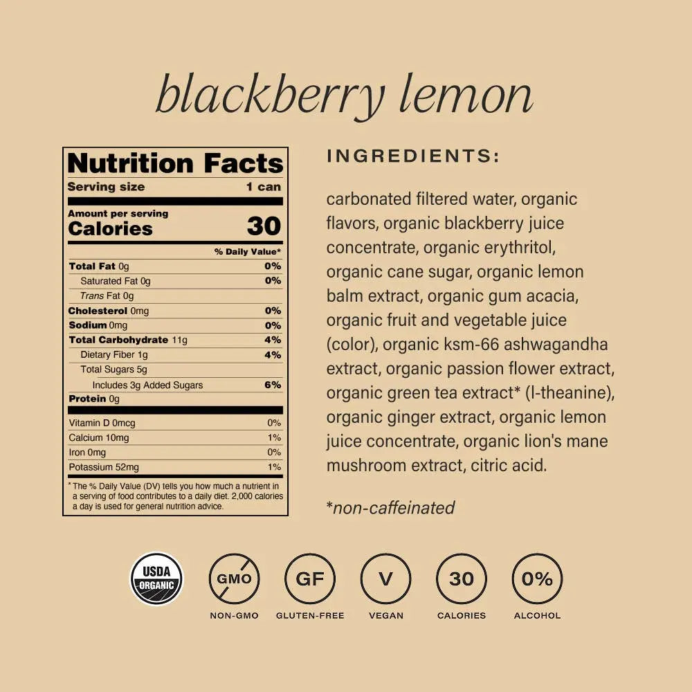 Blackberry lemon | organic social tonic | 4-packs hiyo