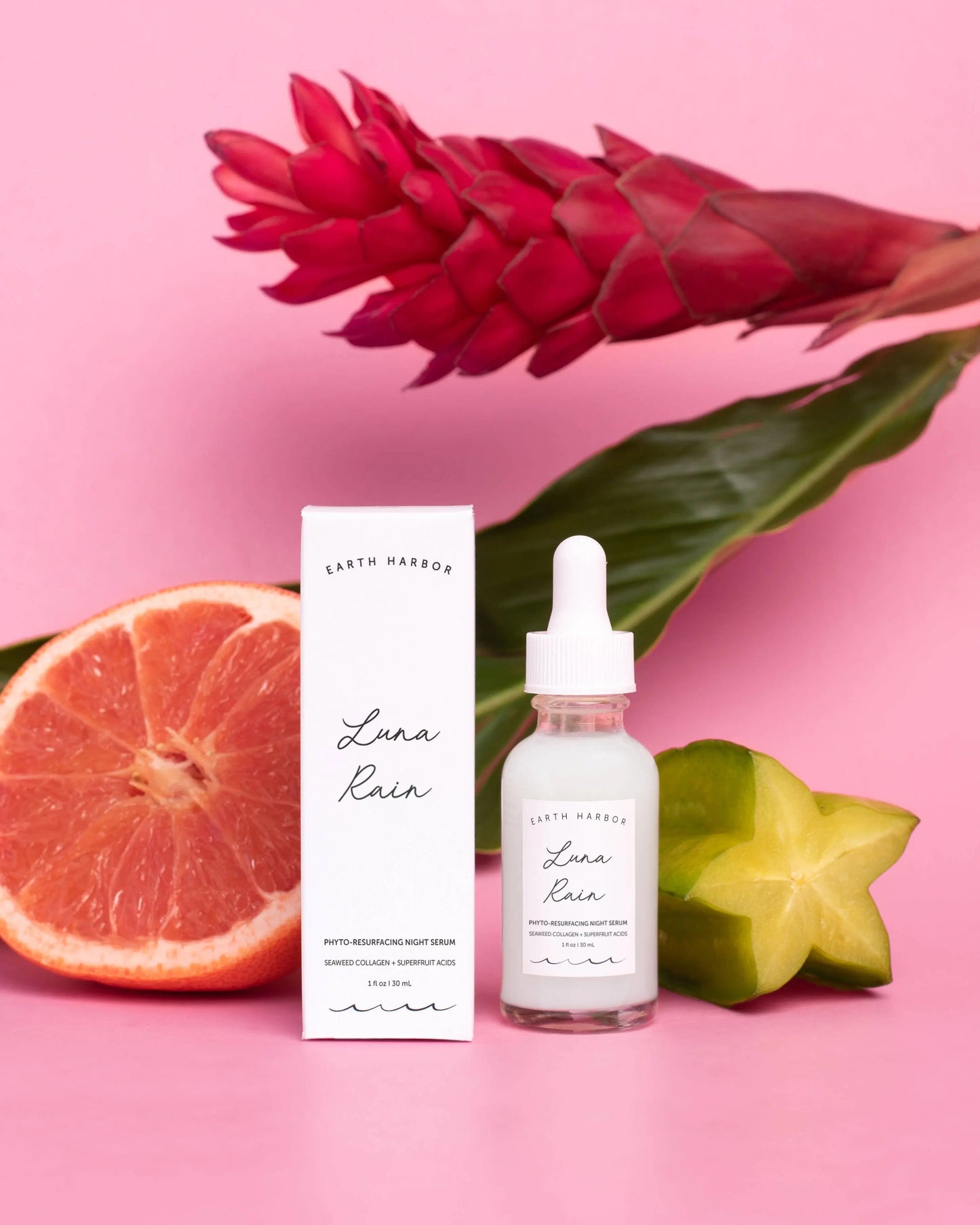 LUNA RAIN Night Serum: Superfruit Acids + Seaweed Collagen Earth Harbor Naturals