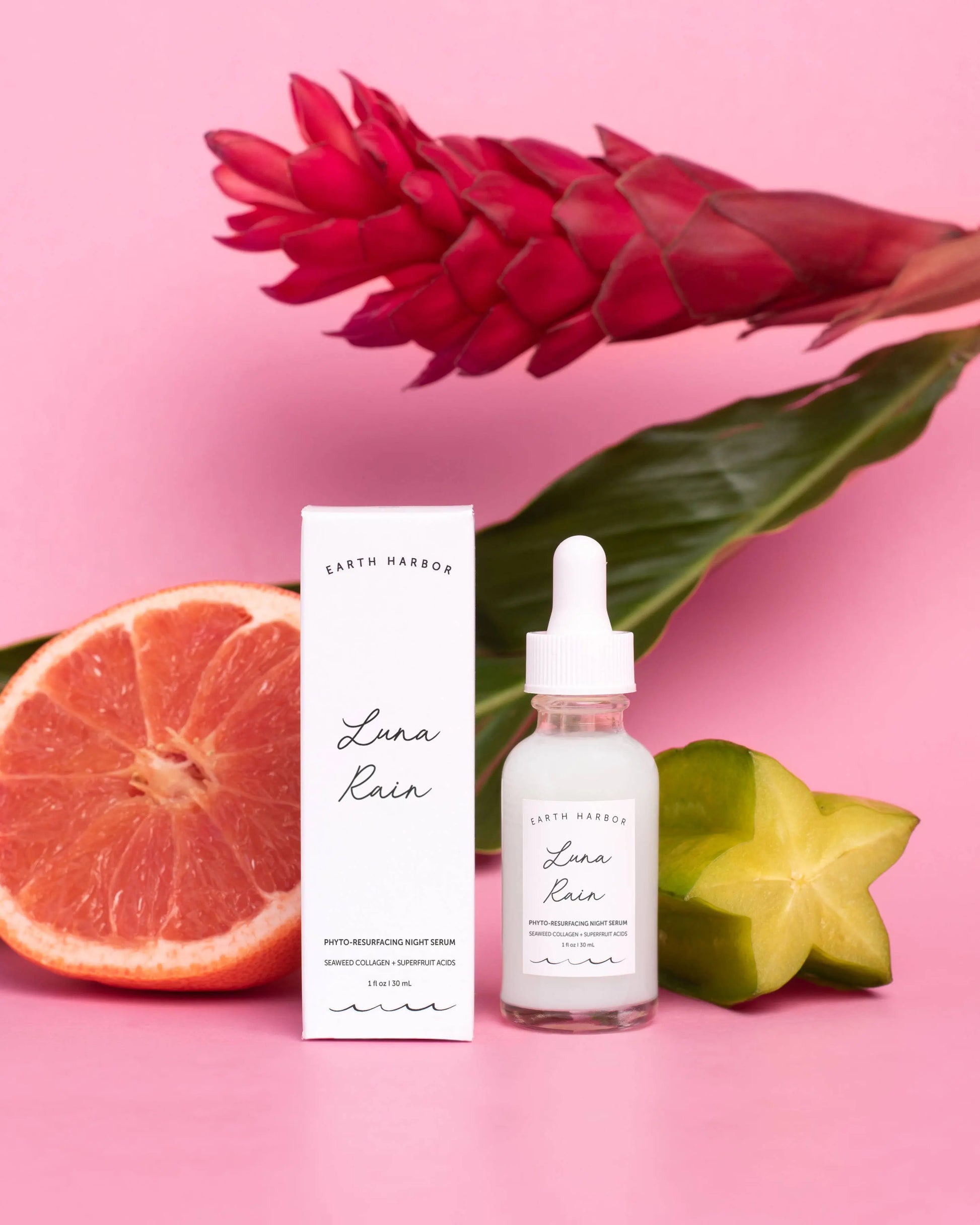 LUNA RAIN Night Serum: Superfruit Acids + Seaweed Collagen Earth Harbor Naturals