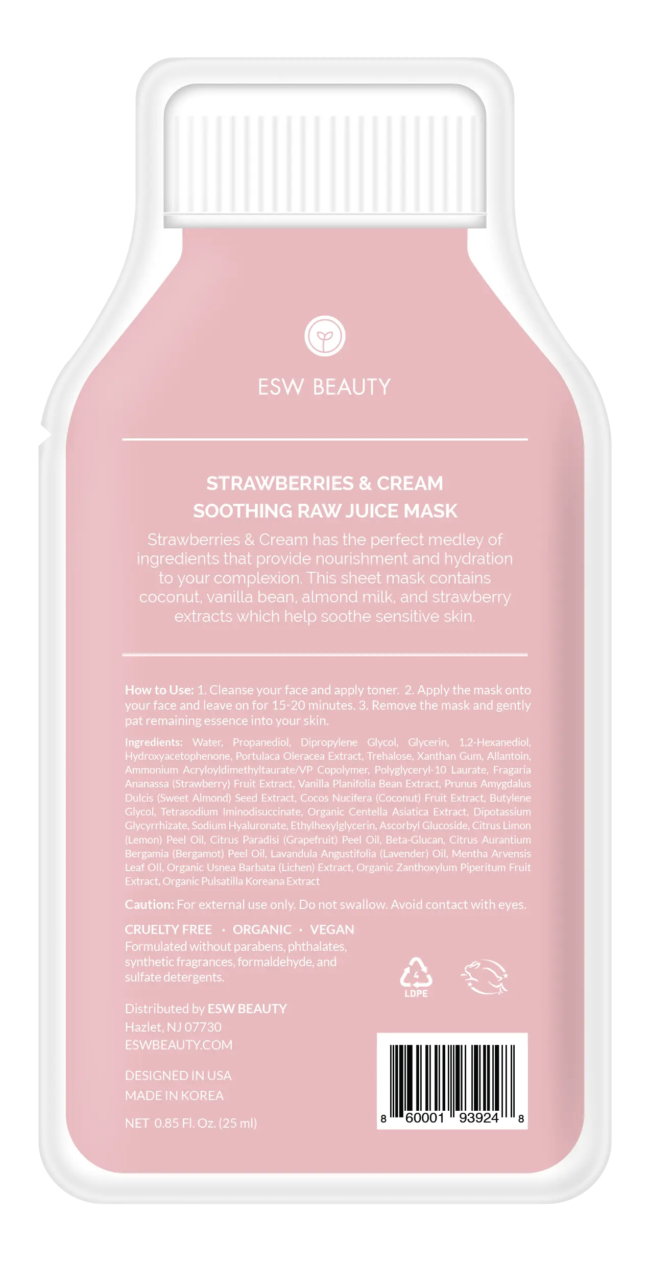 Strawberries and Cream Soothing Raw Juice Sheet Mask: With Peg Hole ESW Beauty