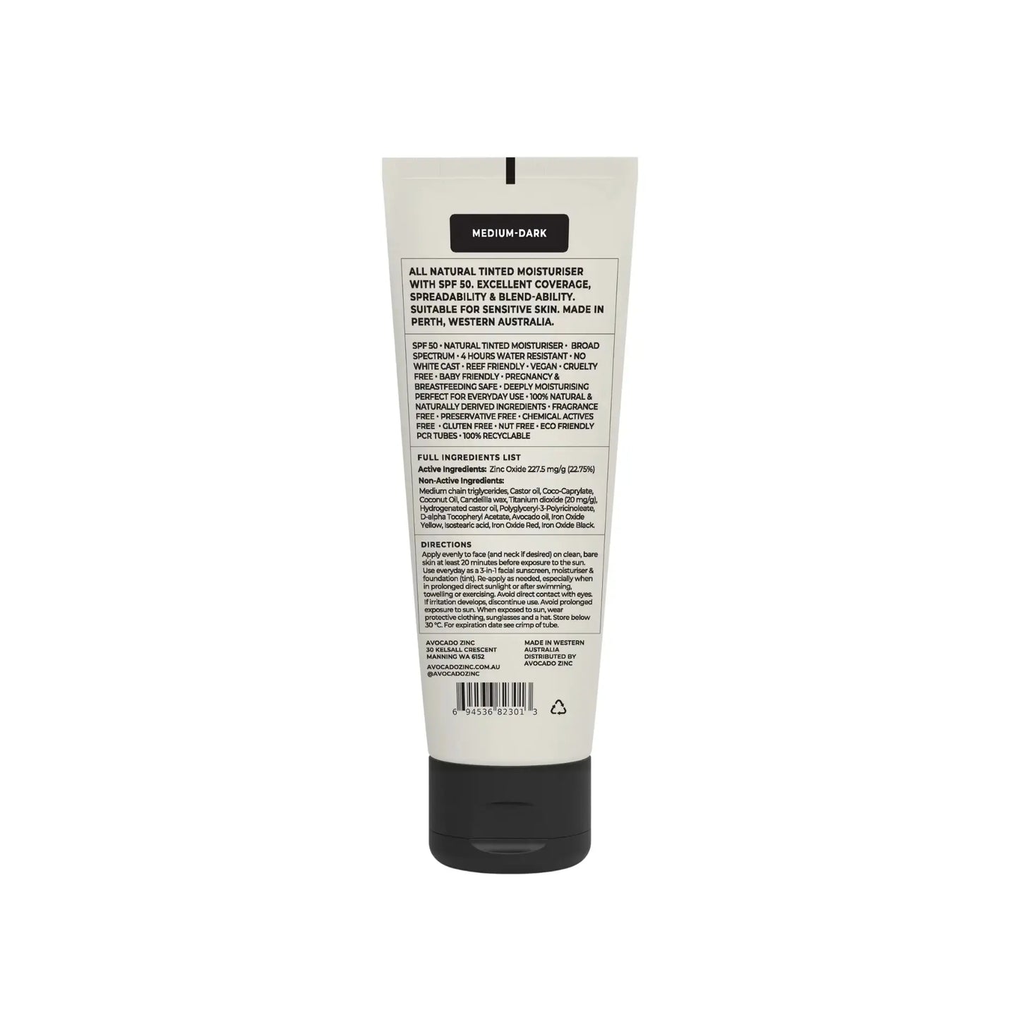 SPF 50 Natural Tinted Moisturiser - Medium-Dark Avocado Zinc