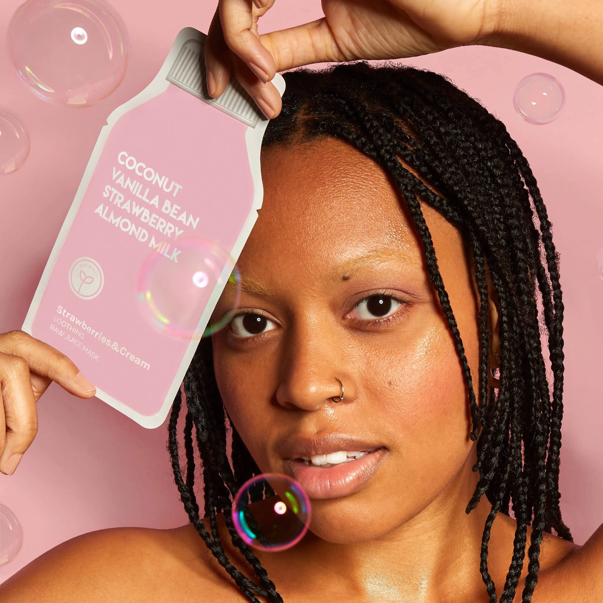 Strawberries and Cream Soothing Raw Juice Sheet Mask: With Peg Hole ESW Beauty