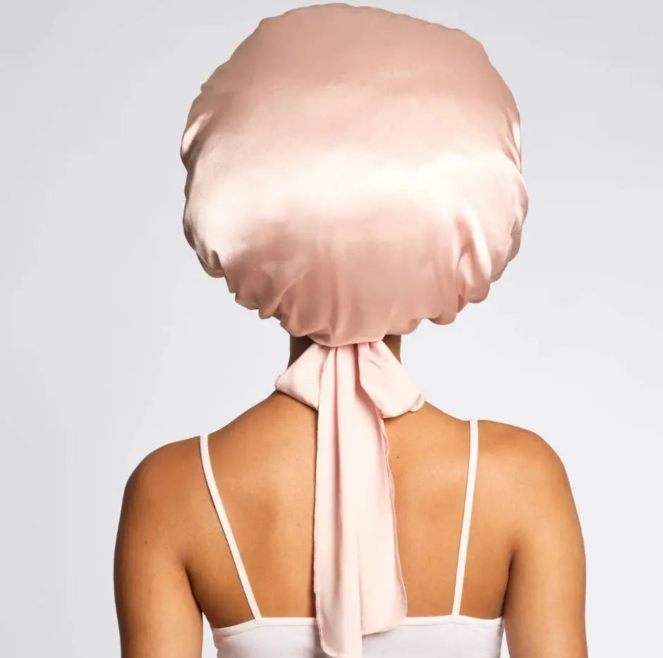 Adjustable Oversized Satin Bonnet- Blush KITSCH