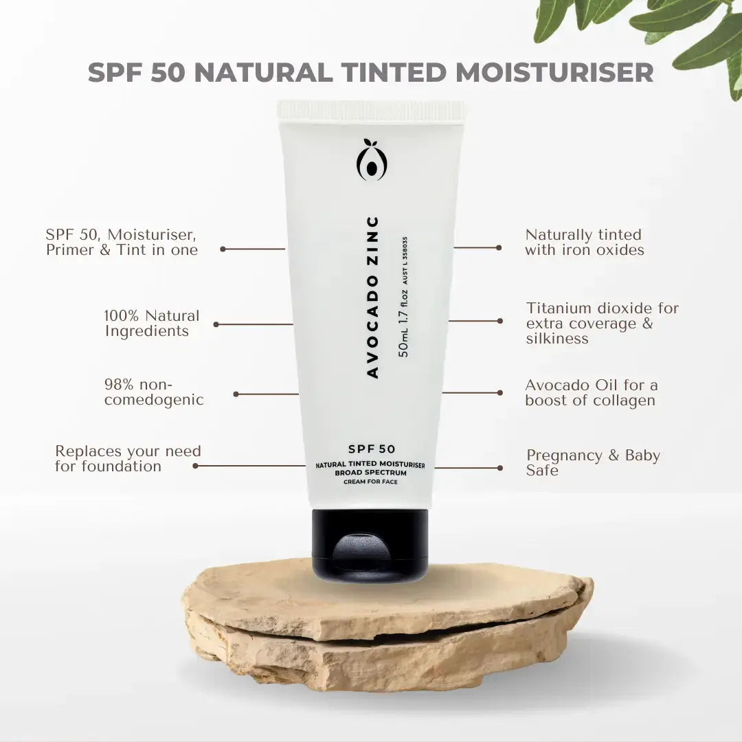 SPF 50 Natural Tinted Moisturiser - Light-Medium Avocado Zinc