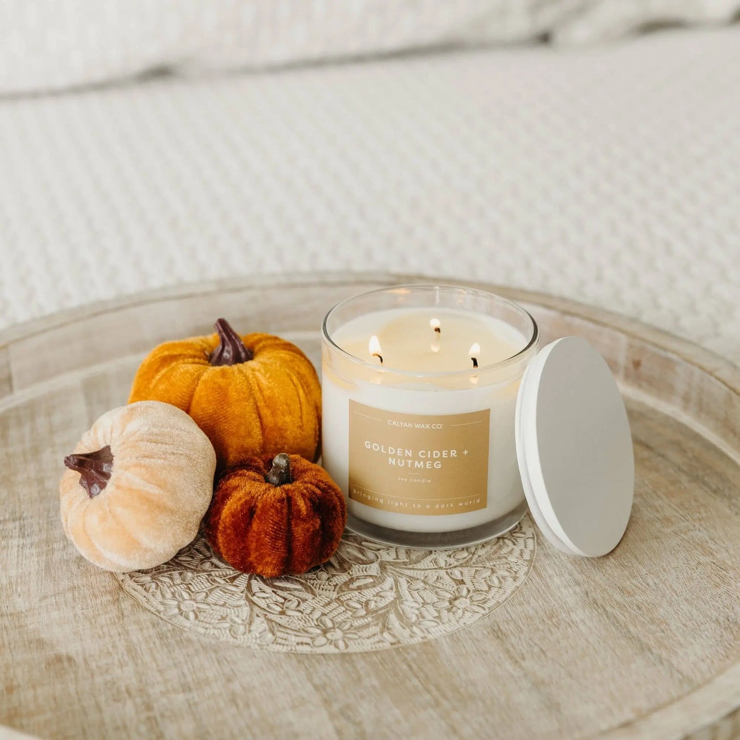 GoldenCider + Nutmeg - 3 Wick Clear Glass Tumbler Soy Candle Calyan Wax Co.