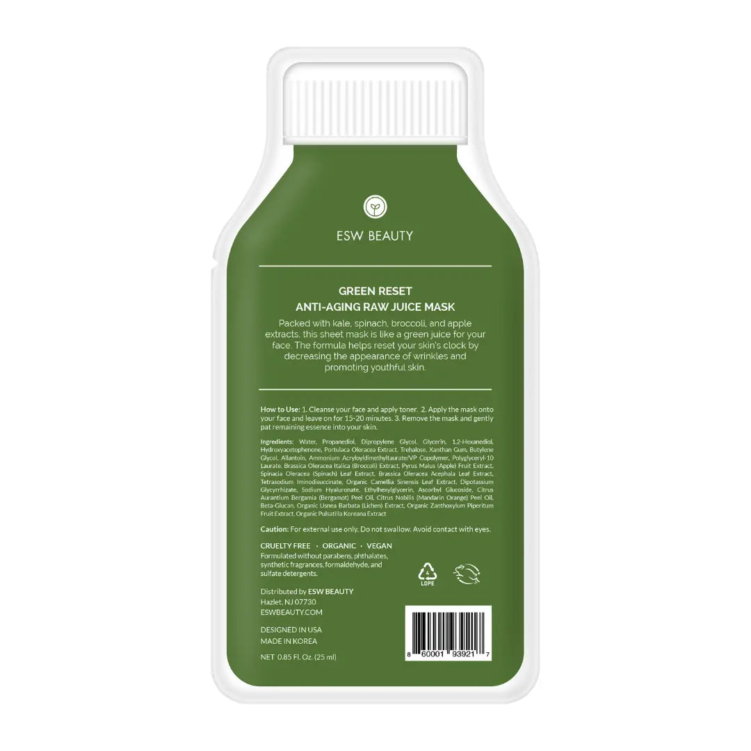 Green Reset Anti Aging Raw Juice Sheet Mask: With Peg Hole ESW Beauty