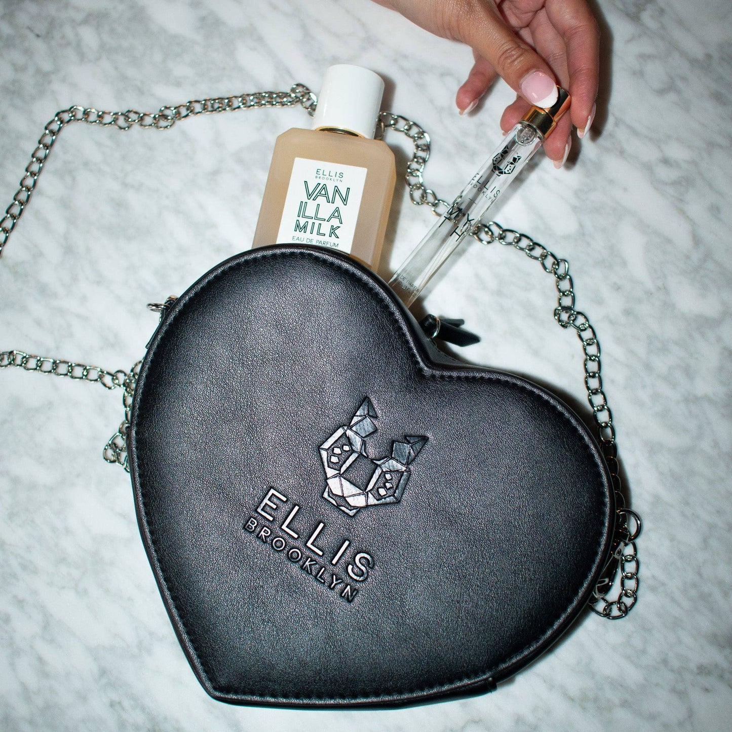 ELLIS BROOKLYN BLACK HEART BAG WITH CHAIN STRAP Ellis Brooklyn