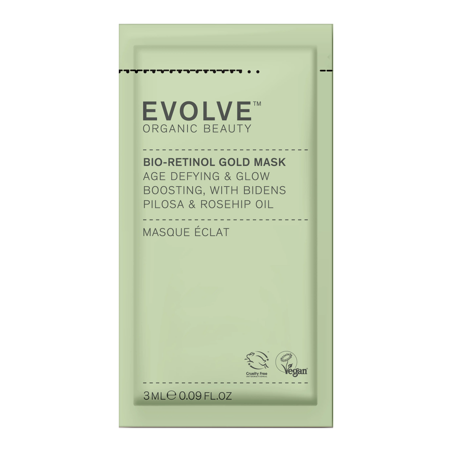 Bio-Retinol Gold Face Mask- 3ml ORDER IN 25 INCREMENTS ONLY Evolve Organic Beauty