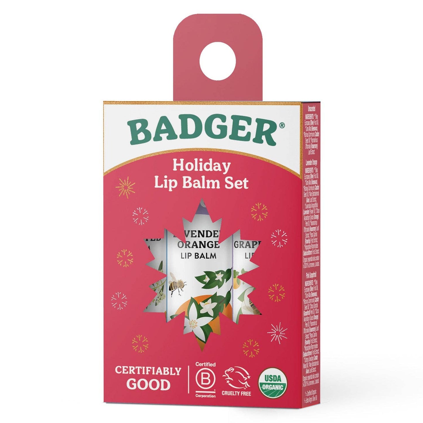 Badger Holiday Lip Balm Set 3-Pack - Red Box: 3 x 0.15 oz Sticks