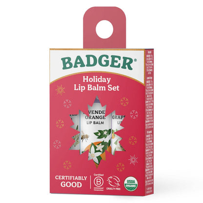 Badger Holiday Lip Balm Set 3-Pack - Red Box: 3 x 0.15 oz Sticks