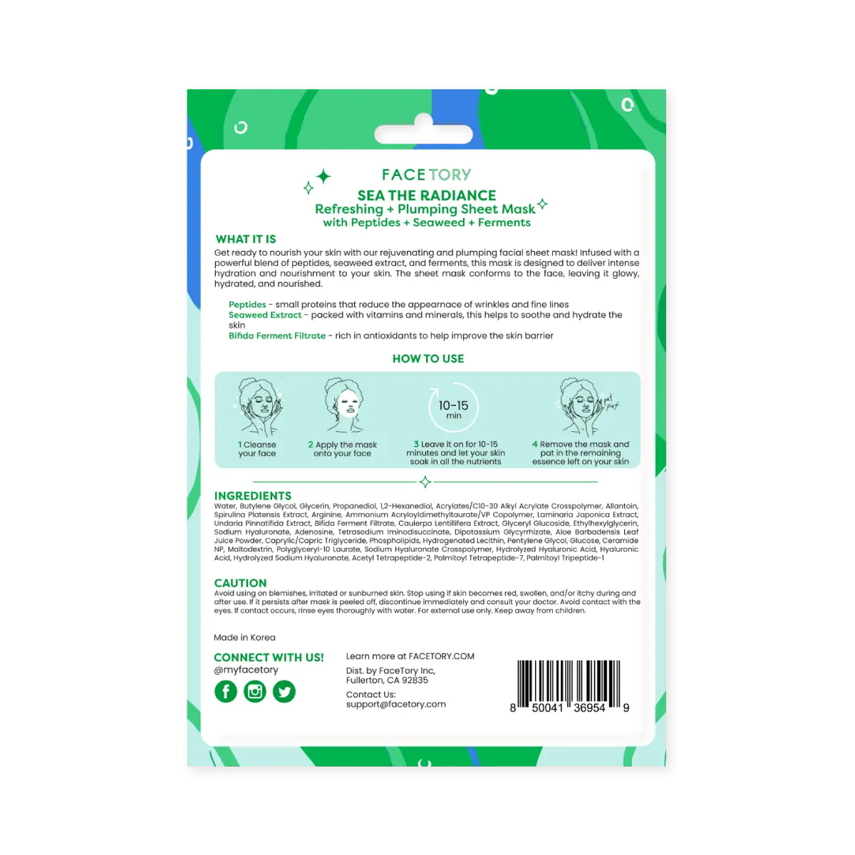 Sheet Face Mask - K-Beauty - Plumping - Sea the Radiance FaceTory