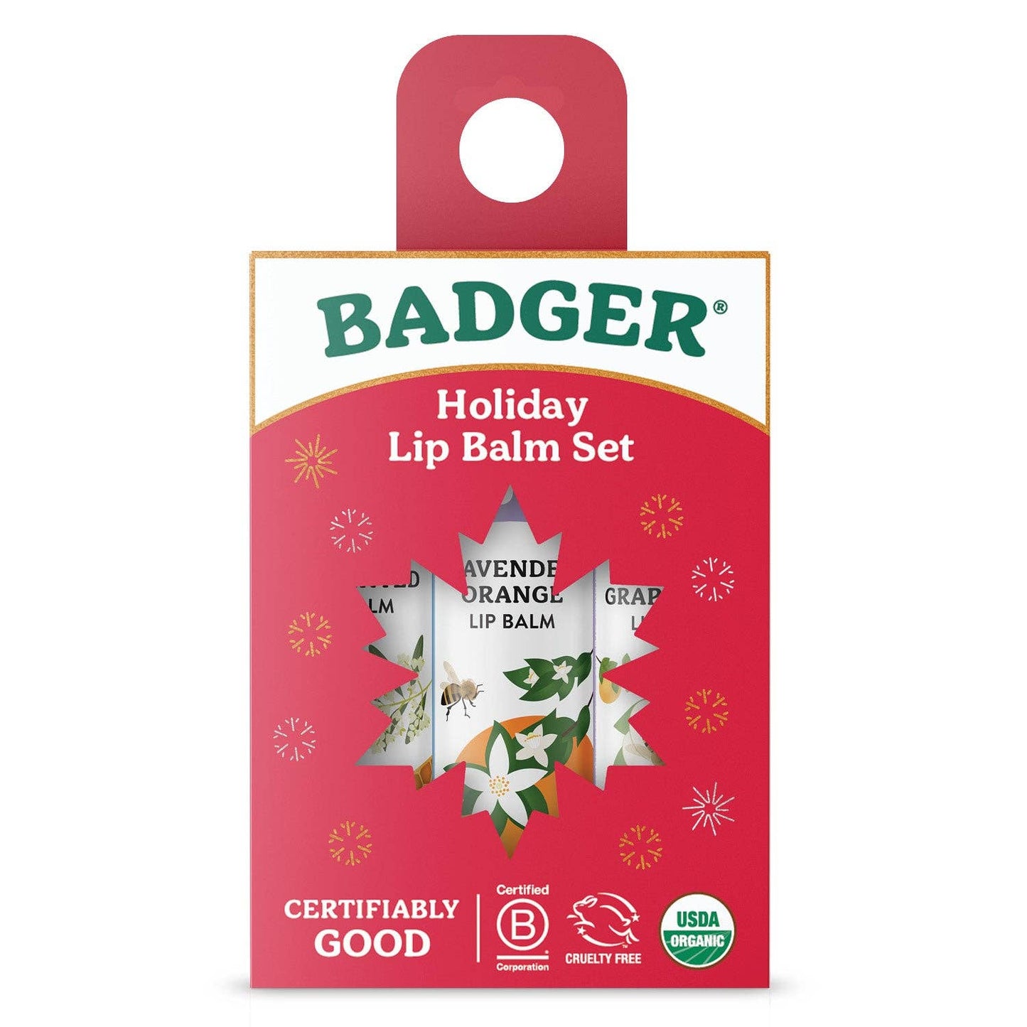 Badger Holiday Lip Balm Set 3-Pack - Red Box: 3 x 0.15 oz Sticks