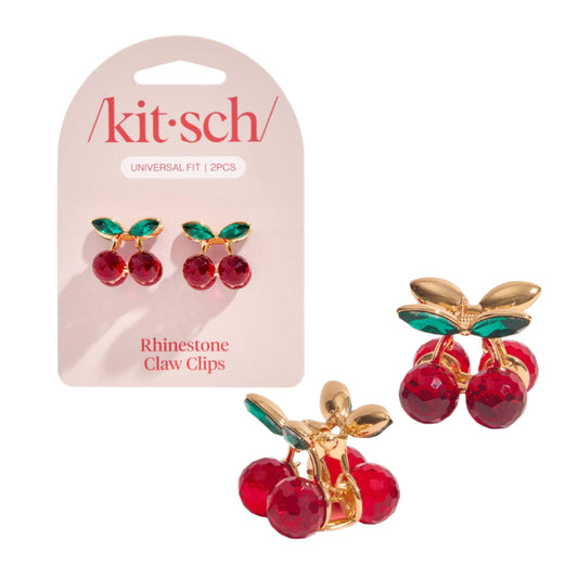Mini Rhinestone Claw Clips 2pc Set - Cherry