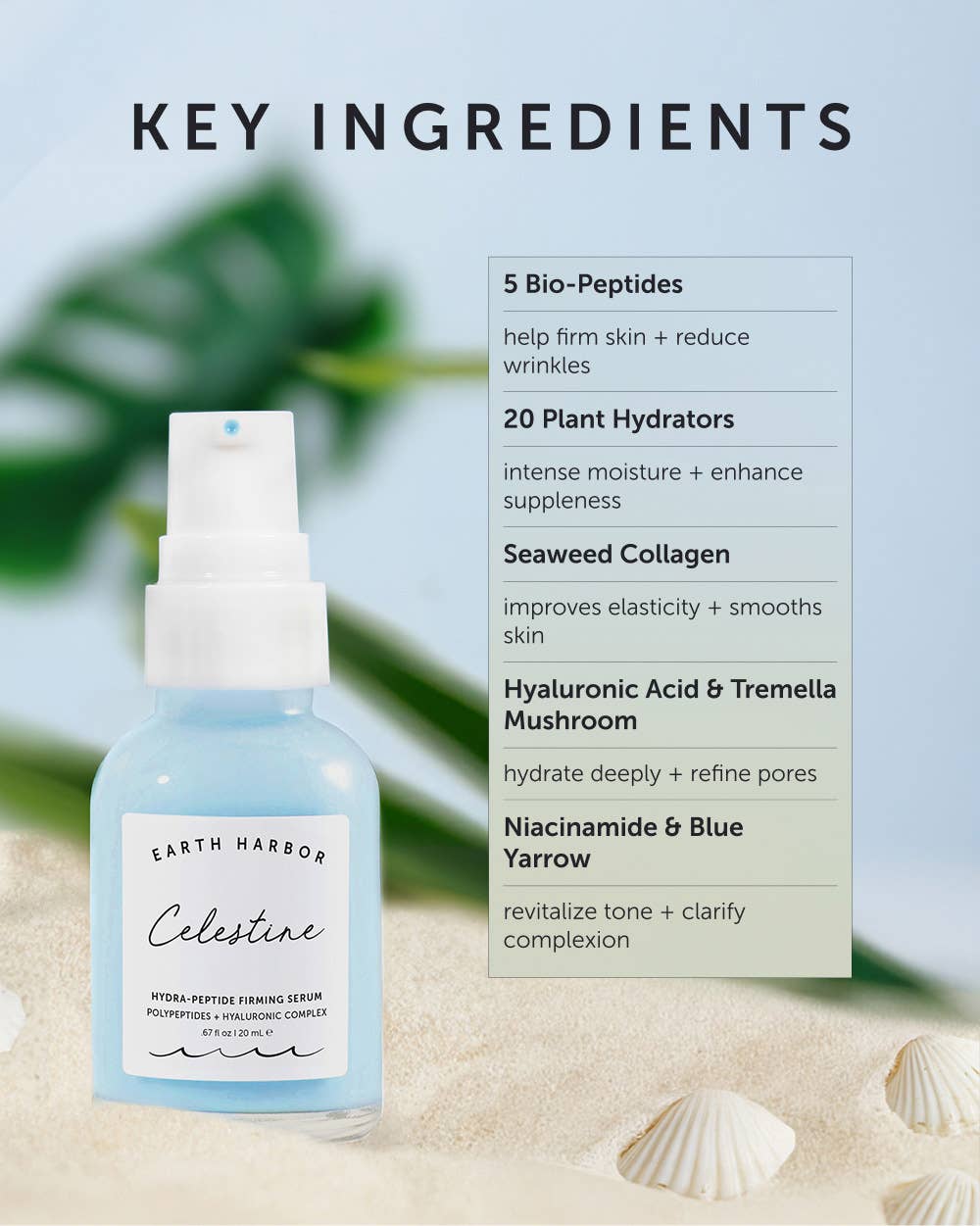 CELESTINE Hydra-Peptide Firming Serum: Hyaluronic Complex: 20ML Earth Harbor Naturals