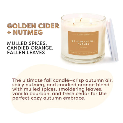 GoldenCider + Nutmeg - 3 Wick Clear Glass Tumbler Soy Candle Calyan Wax Co.