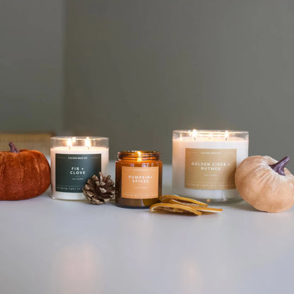 GoldenCider + Nutmeg - 3 Wick Clear Glass Tumbler Soy Candle Calyan Wax Co.