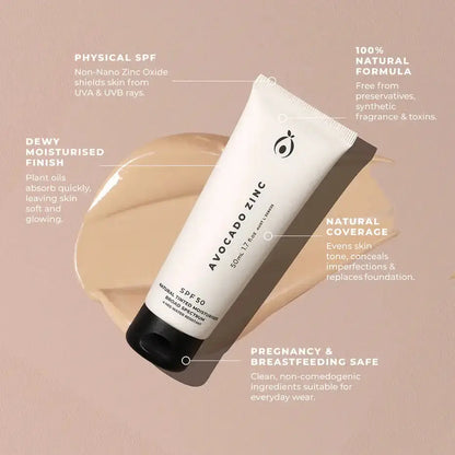 SPF 50 Natural Tinted Moisturiser: Light Avocado Zinc