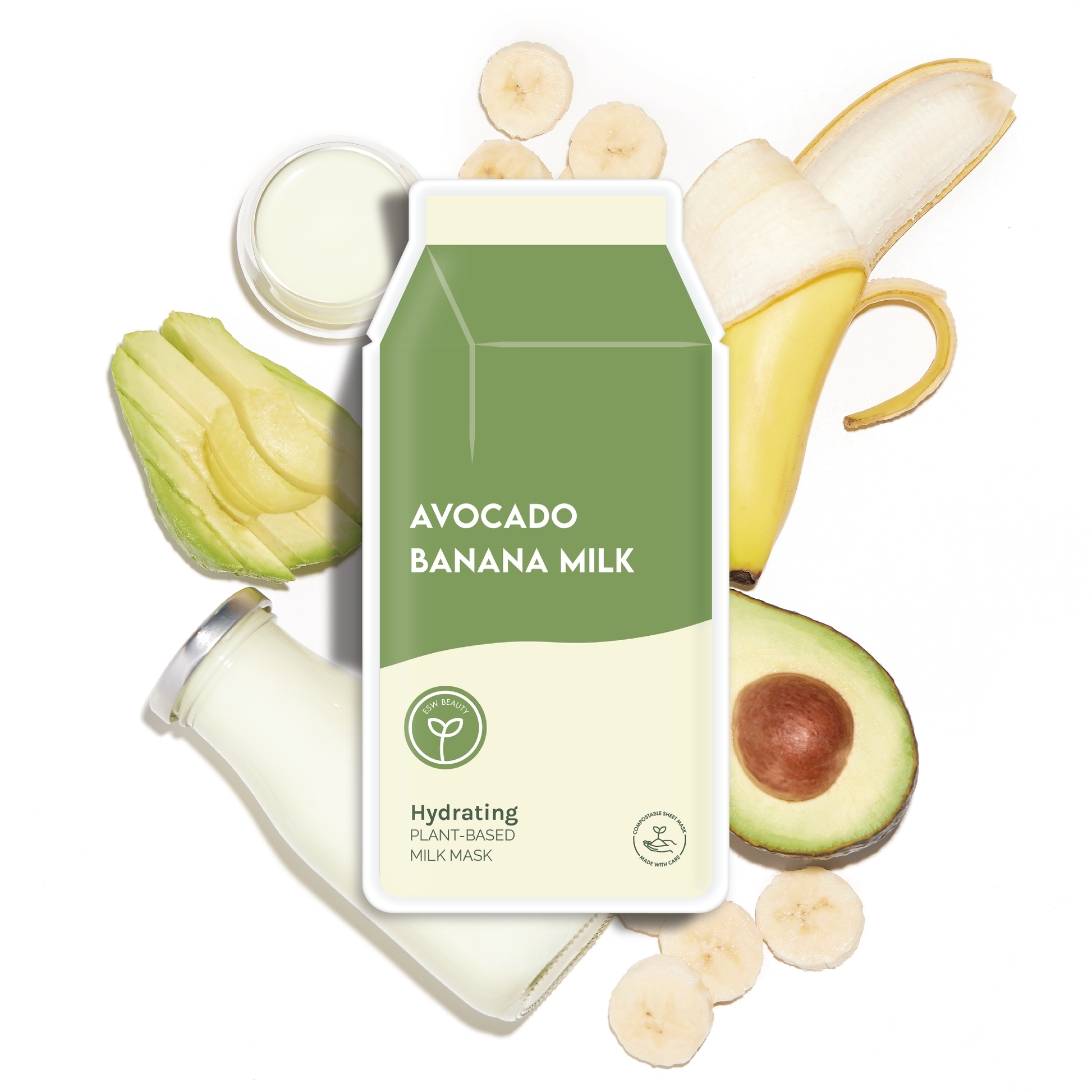 Avocado Banana Milk Hydrating Plant-Based Milk Sheet Mask: With Peg Hole ESW Beauty