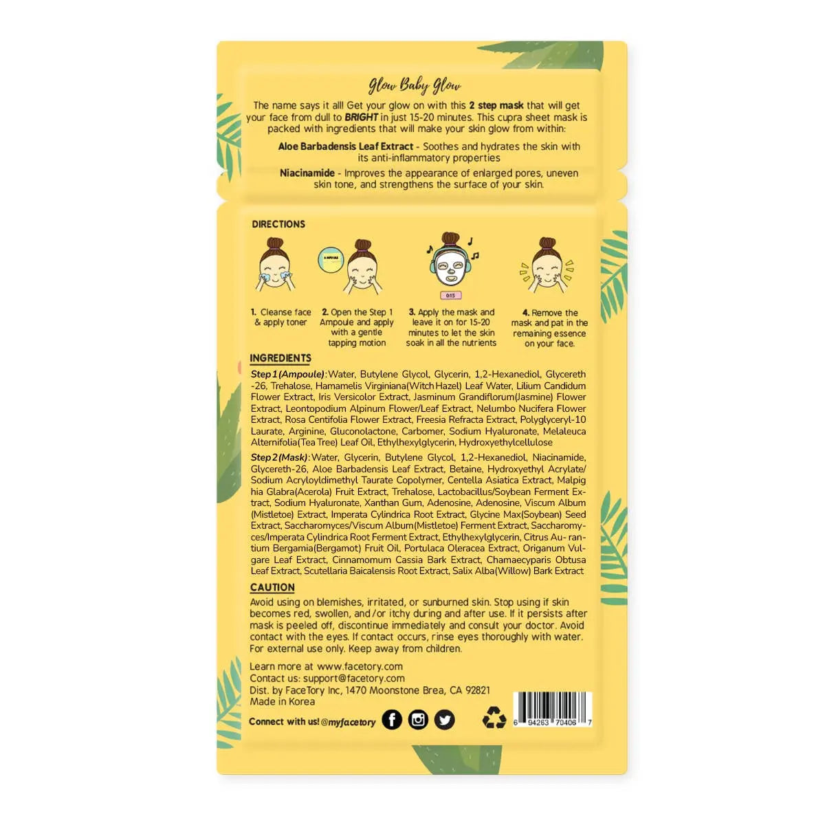 Face Mask - K-Beauty - 2-Step Brightening - Glow Baby Glow FaceTory