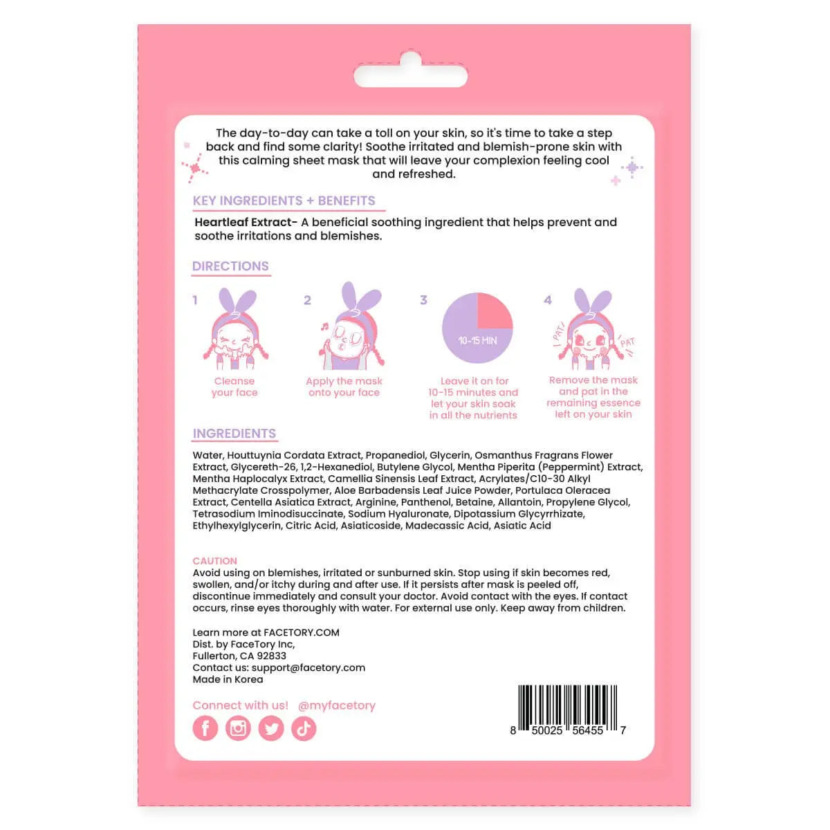 Sheet Face Mask - K-Beauty - Redness Calming - Oh My Heart FaceTory