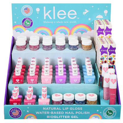 NEW! 56PC Makeup Display w/ Lip Gloss, Glitter, Nail Polish Klee Naturals