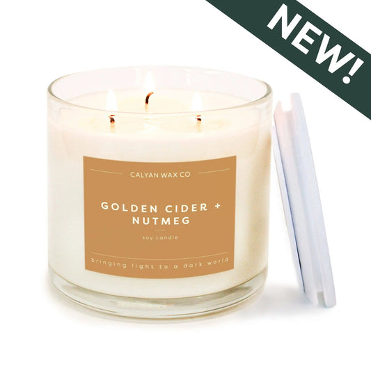 GoldenCider + Nutmeg - 3 Wick Clear Glass Tumbler Soy Candle Calyan Wax Co.