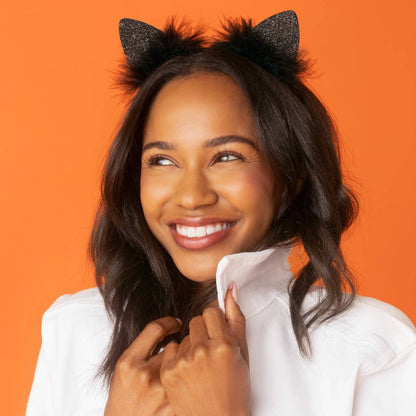 Satin Cat Ears Headband - Black Glitter