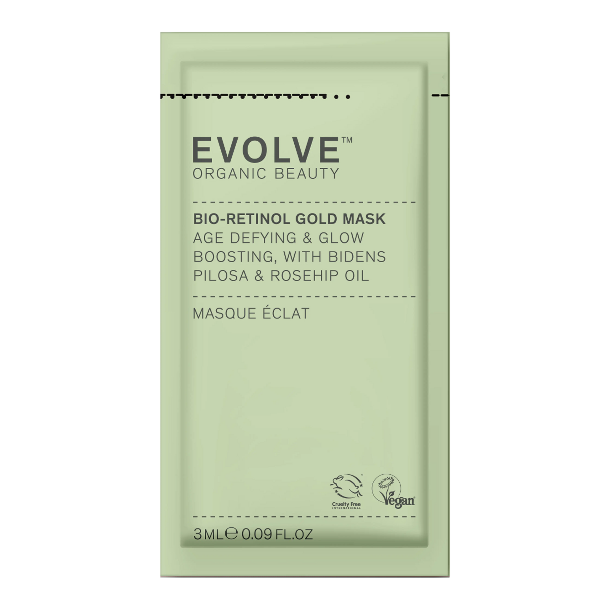 Bio-Retinol Gold Face Mask- 3ml ORDER IN 25 INCREMENTS ONLY Evolve Organic Beauty
